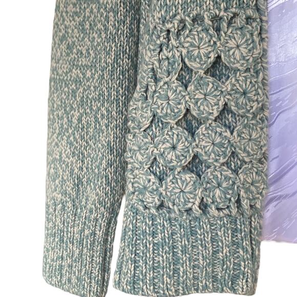 Y2K Cabelas Yoyo Turquoise Green Crochet Hood Full Zip Knit Sweater Size 2XL - Picture 10 of 16